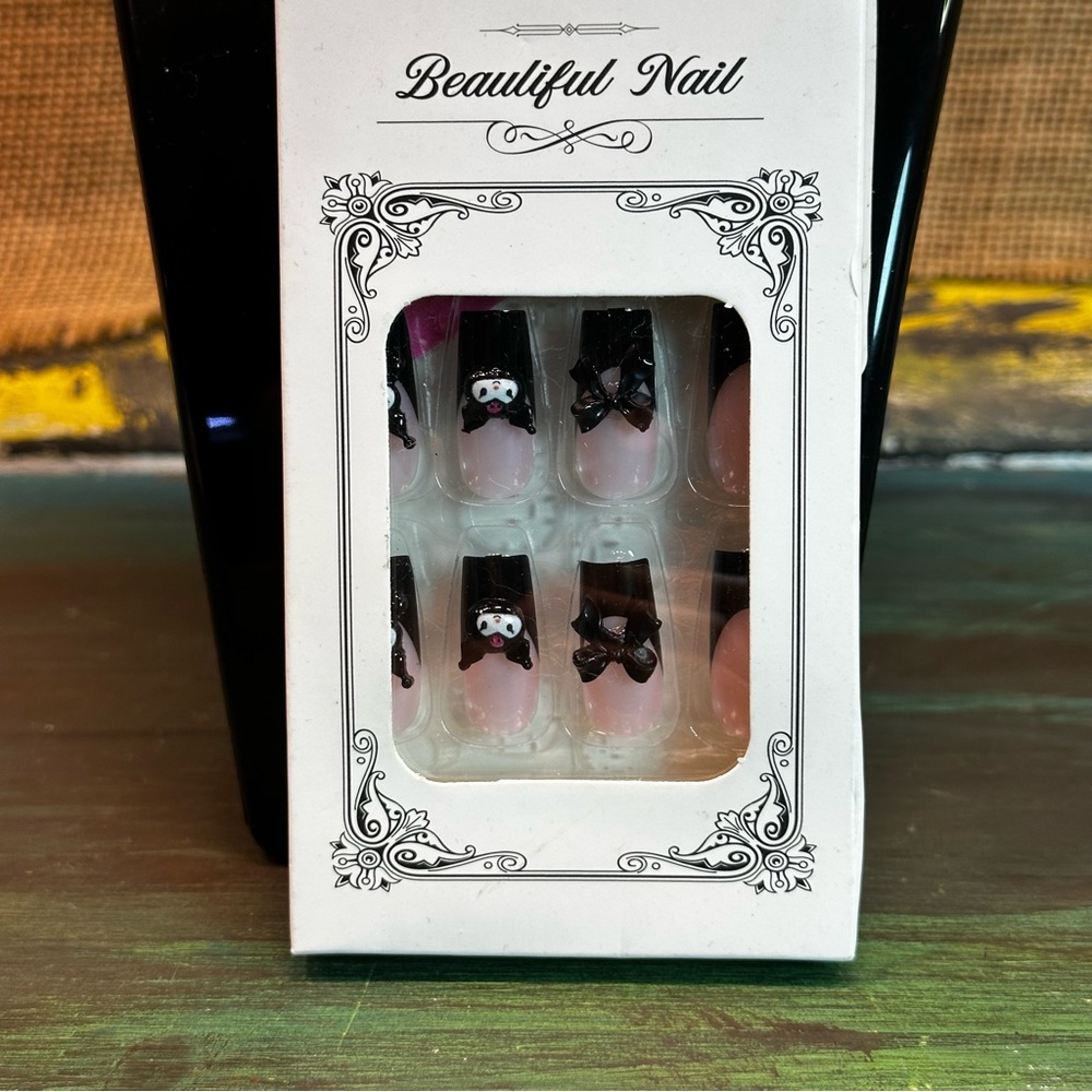 Kuromi long ballet coffin style faux glue on press‎ on nails 24 pcs nail art